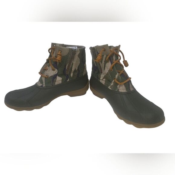 Sperry Saltwater Duck Boots Size 7.5 Olive Camo Wool Blend Upper - Picture 2 of 7